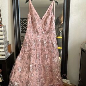 Eliza J Pink Spaghetti Strap V-Neck Prom Dress